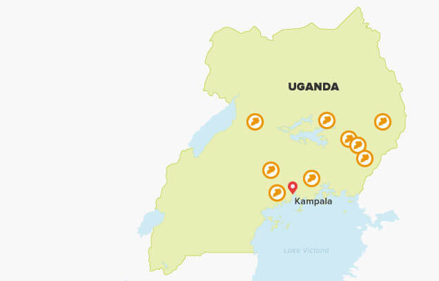 Map of Uganda showing FOAG project locations